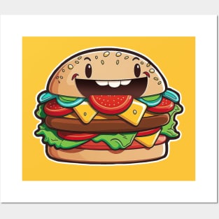 Burger Lovers Club: Adorable and Grinning mouthwatering Cheeseburger Character Posters and Art